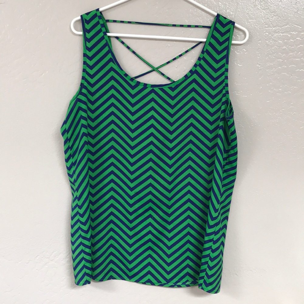 🌸 Blue and Green Chevron Top